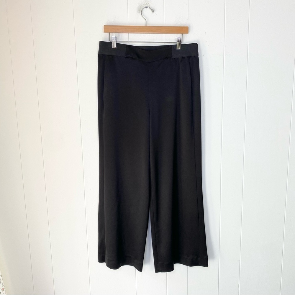 Alice + Olivia Black Wide Leg Dress Pants Size 8 Satin‎ Stretch Waist Altered *